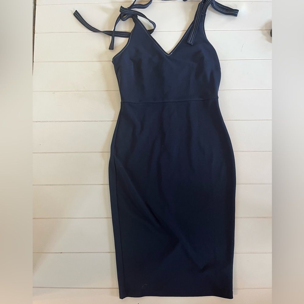 ASOS pencil dress navy and white  with tie shoulder strap size 6